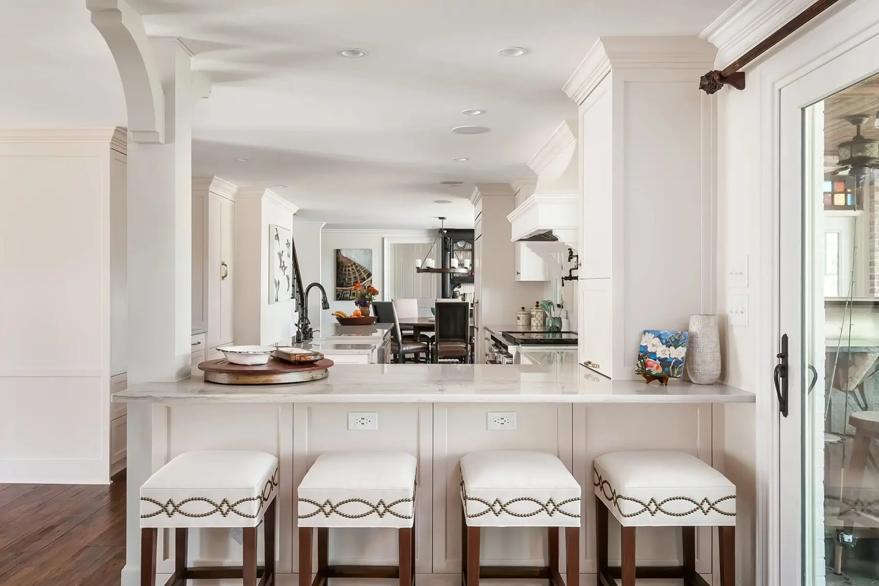 Lake Dr, Princeton, NJ 08540 1 | The Home X Modern bar with white oak cabinetry, floating shelves, and warm under-cabinet lighting in Princeton, NJ remodel