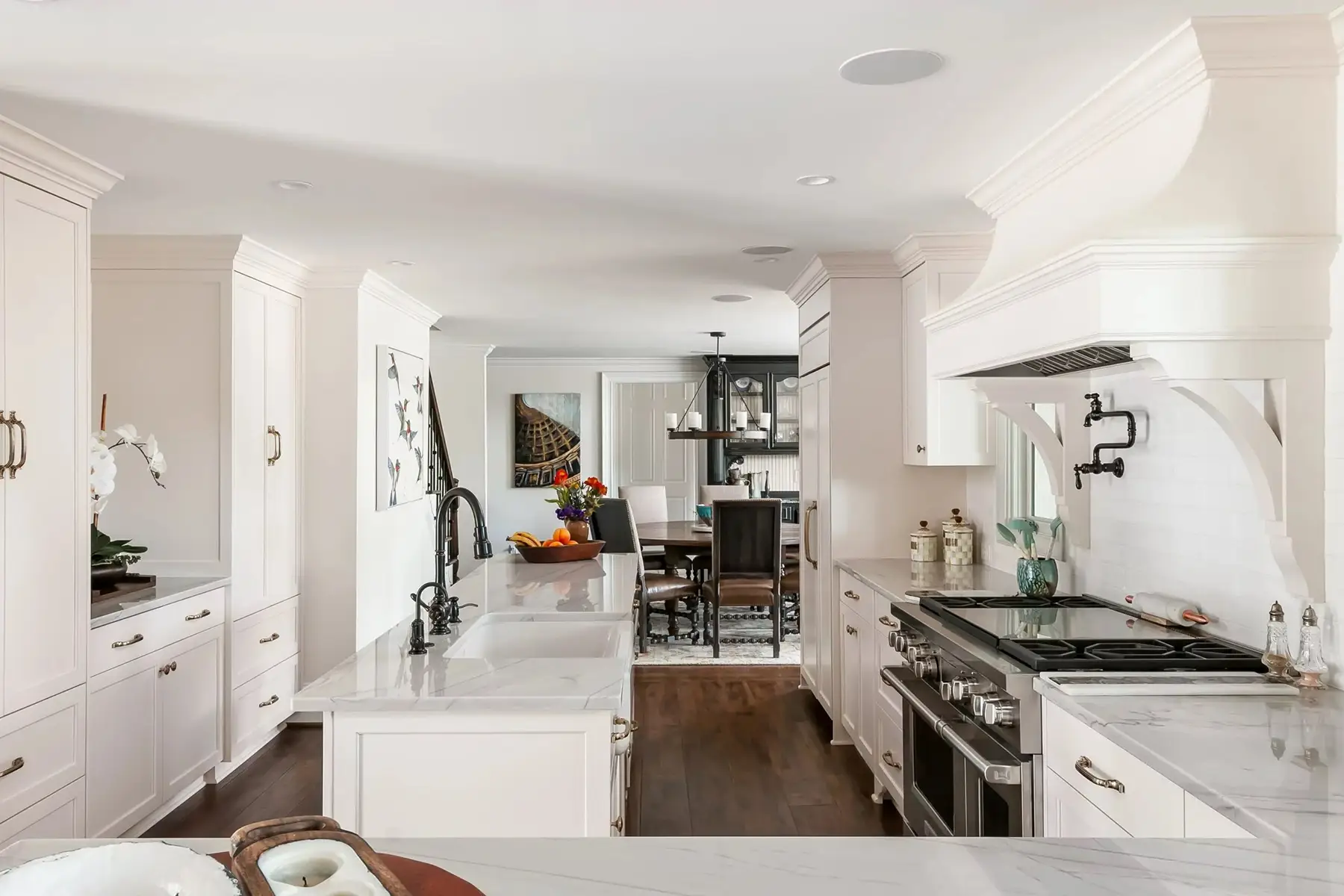 Lake Dr, Princeton, NJ 08540 2 | The Home X Contemporary home bar with white oak cabinets, open shelving, and integrated wine fridge in Princeton, NJ