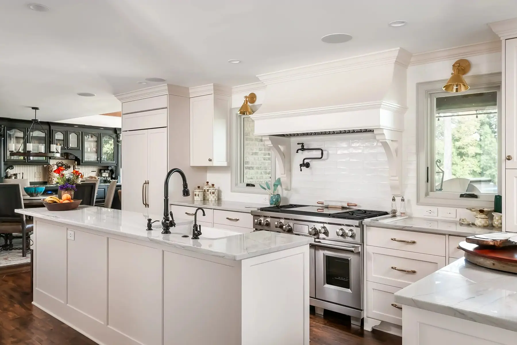 Lake Dr, Princeton, NJ 08540 3 | The Home X Built-in bar with white oak cabinets, beverage cooler, and matte black shelving in a Princeton, NJ home