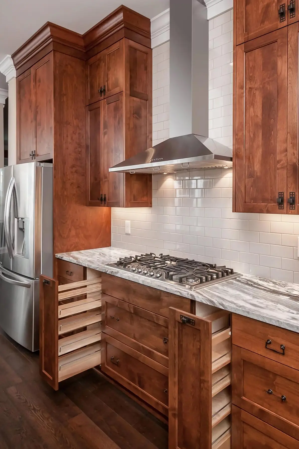 Brunswick Pike, Lambertville, NJ 08530 7 | The Home X Custom wood kitchen drawers with spice pull-outs and granite counters in Lambertville, NJ remodel