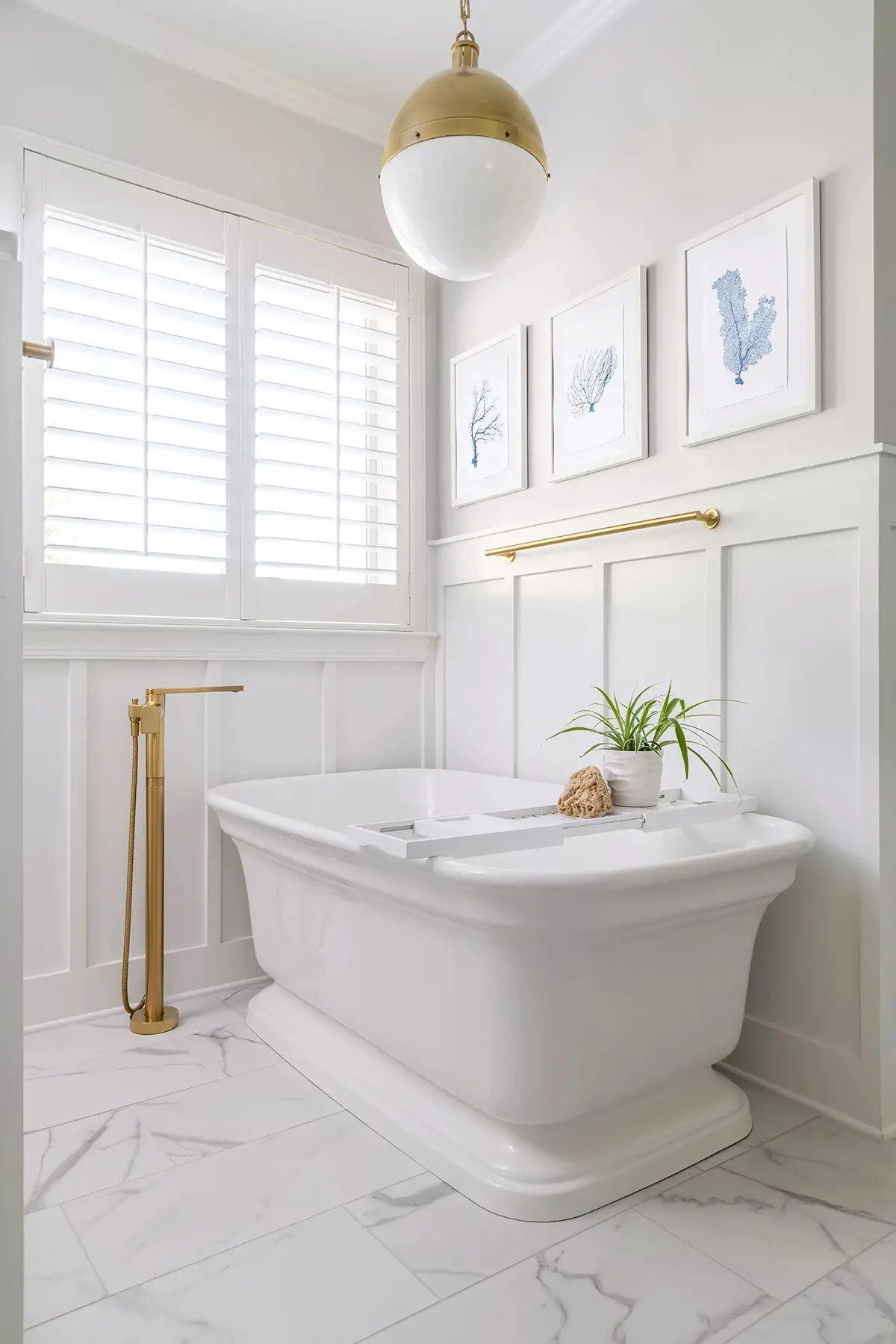 Mt Lucas Rd, Princeton, NJ 08540 5 | The Home X Bright bathroom with freestanding soaking tub, white plantation shutters, and natural light.
