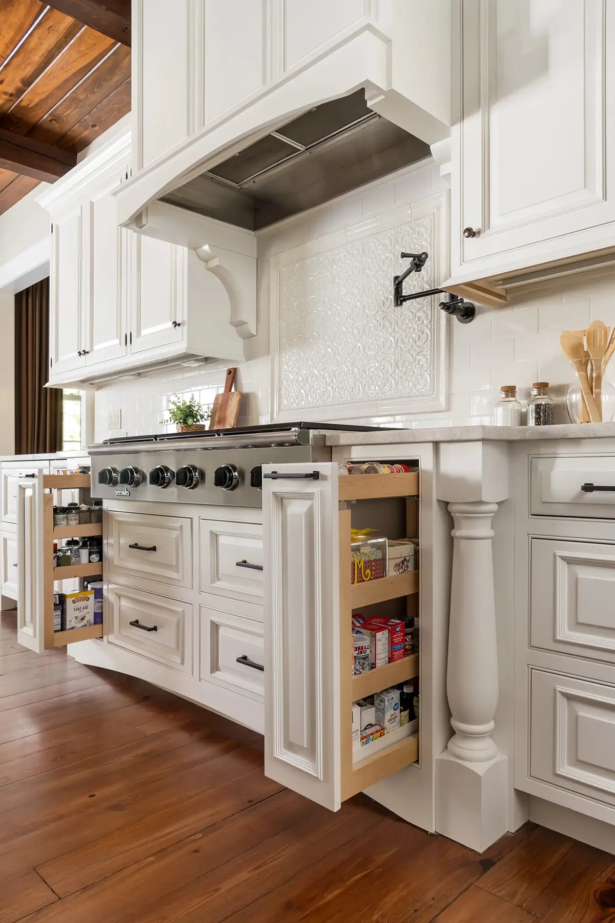Woodhill Rd, Newtown, PA 18940 6 | The Home X White kitchen cabinets with black hardware and built-in wine rack in Newtown, PA remodel.