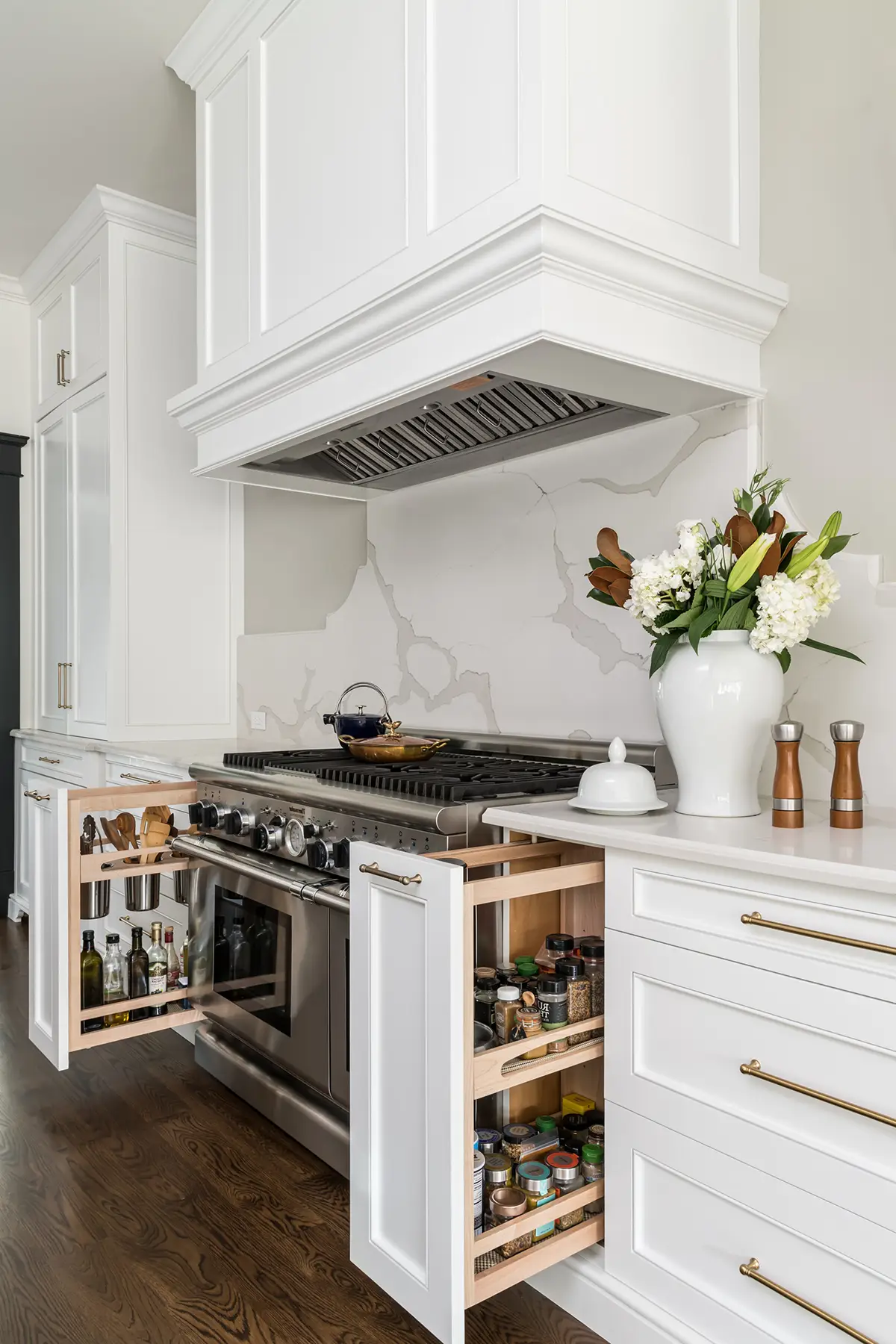 Moore St, Princeton, NJ 08540 10 | The Home X Bright transitional kitchen with waterfall island, two-tone cabinetry, and pendant lighting.