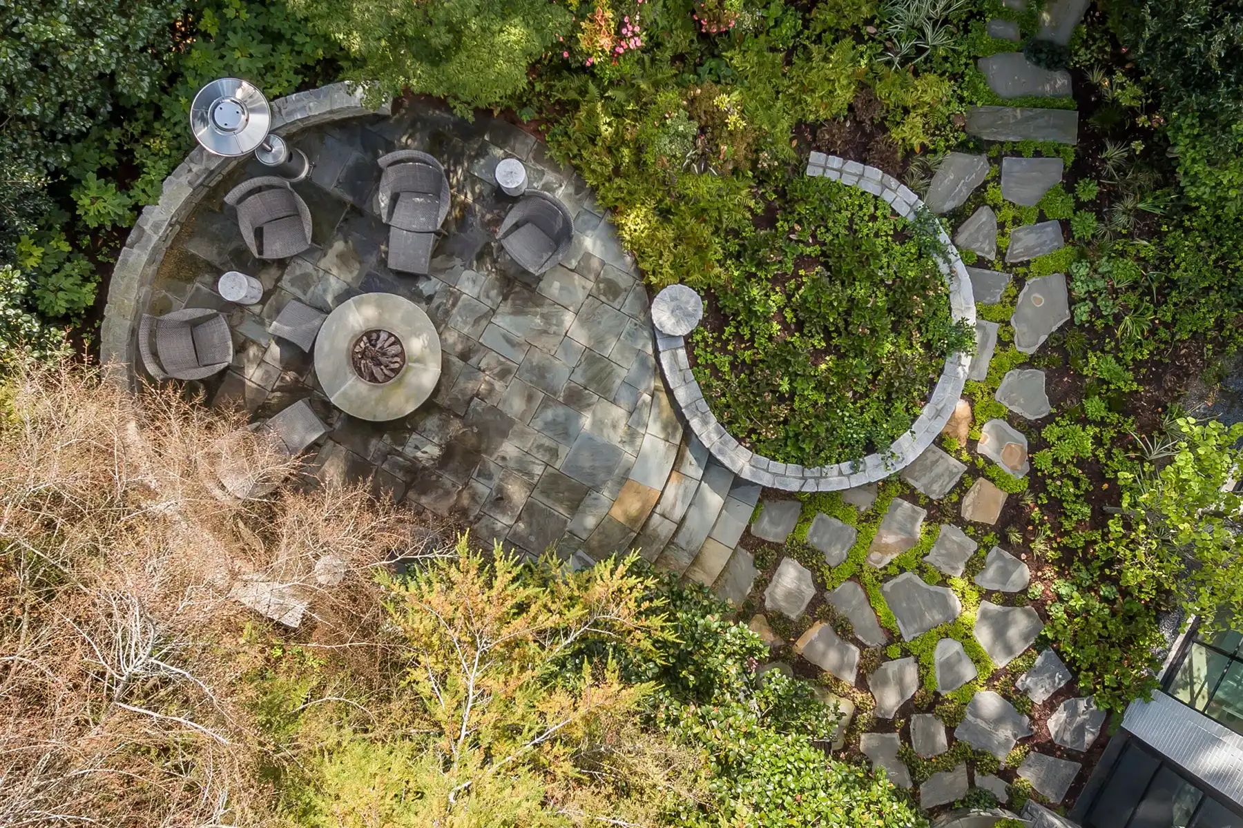 Aerial view of luxury home remodel and landscape project at 07 Pidcock Creek Rd in New Hope, PA, by The Home X.