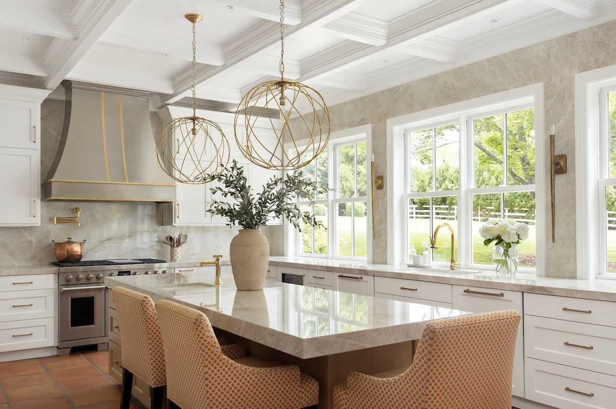 Kitchen Remodeling 62 | The Home X Bright white kitchen remodel with terracotta flooring, wood accents, and glass-front cabinets by The Home X at Hillsboro project.