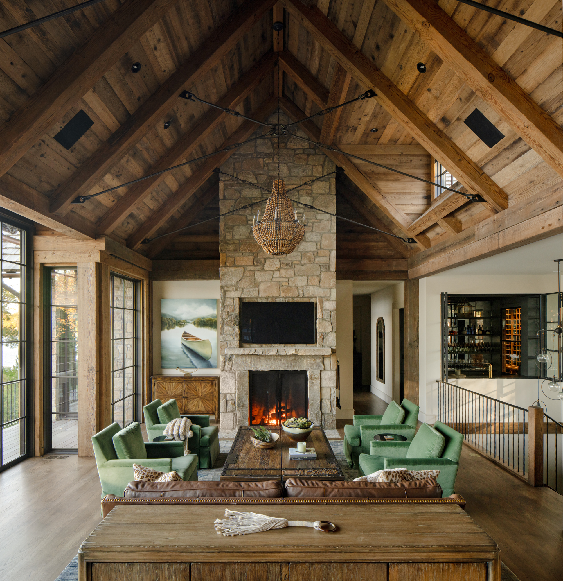 Luxury full-home remodel with vaulted wood ceilings, stone fireplace, and custom millwork by The Home X serving NJ and PA.