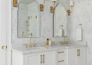 Bright kitchen with white cabinetry, pendant lighting, and brass hardware in Princeton, NJ remodel